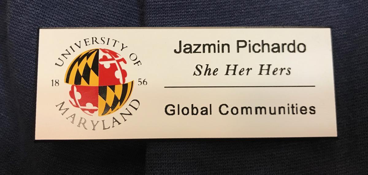 A name tag example: Jazmin Pichardo, paragraph break, she her hers